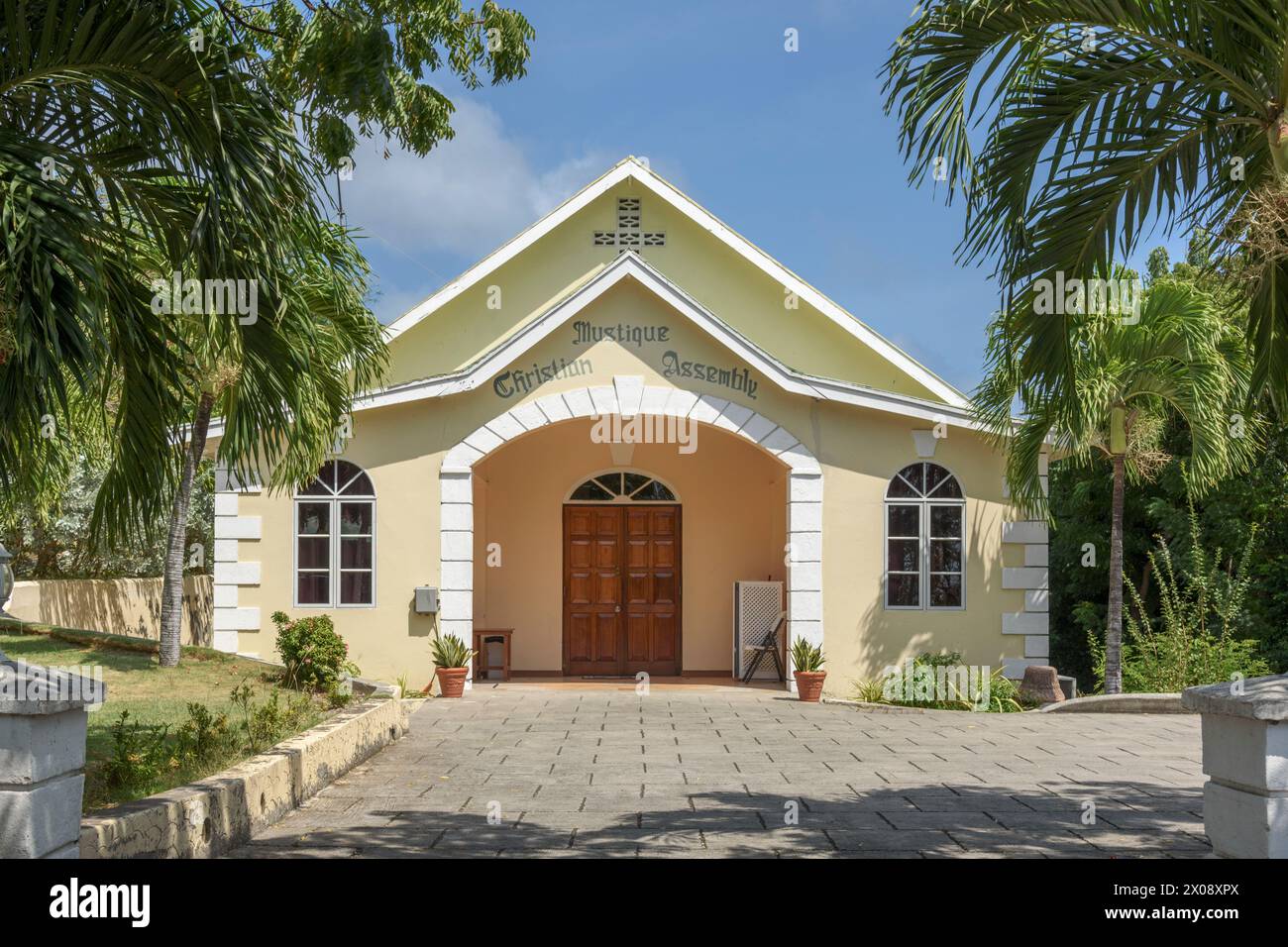 Église de l'Assemblée chrétienne de Mustique à Lovell Village, Mustique Island, St Vincent et les Grenadines, Caraïbes Banque D'Images