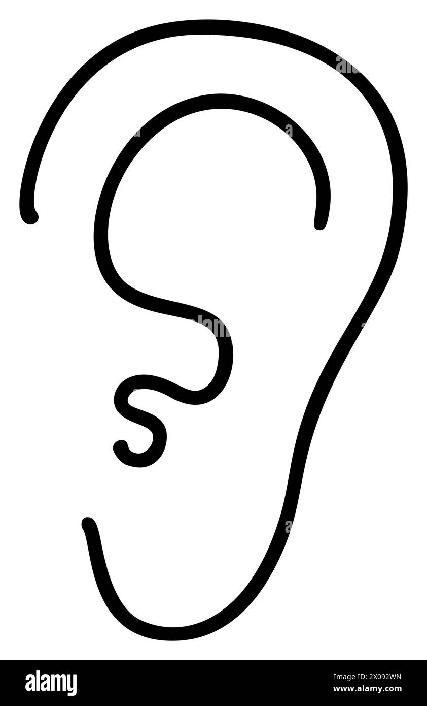 Oreille, icône de ligne auditive, signe vectoriel de contour, pictogramme de style linéaire isolé sur blanc. Symbole, logo illustration otite Illustration de Vecteur