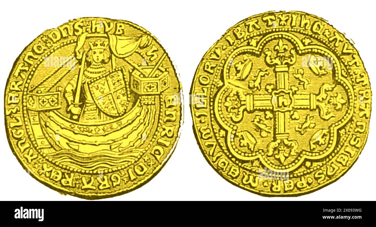 Une PIÈCE D'OR NOBLE de Henry V, la première pièce d'or anglaise produite en quantité. Banque D'Images