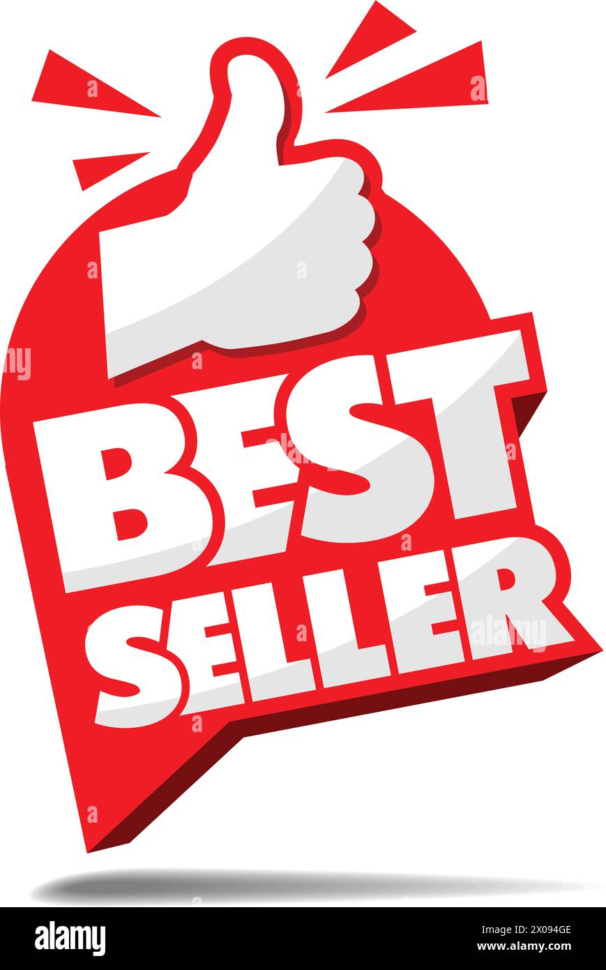 Autocollant publicitaire BEST seller avec pouce rouge vers le haut. Vecteur sur fond transparent Illustration de Vecteur