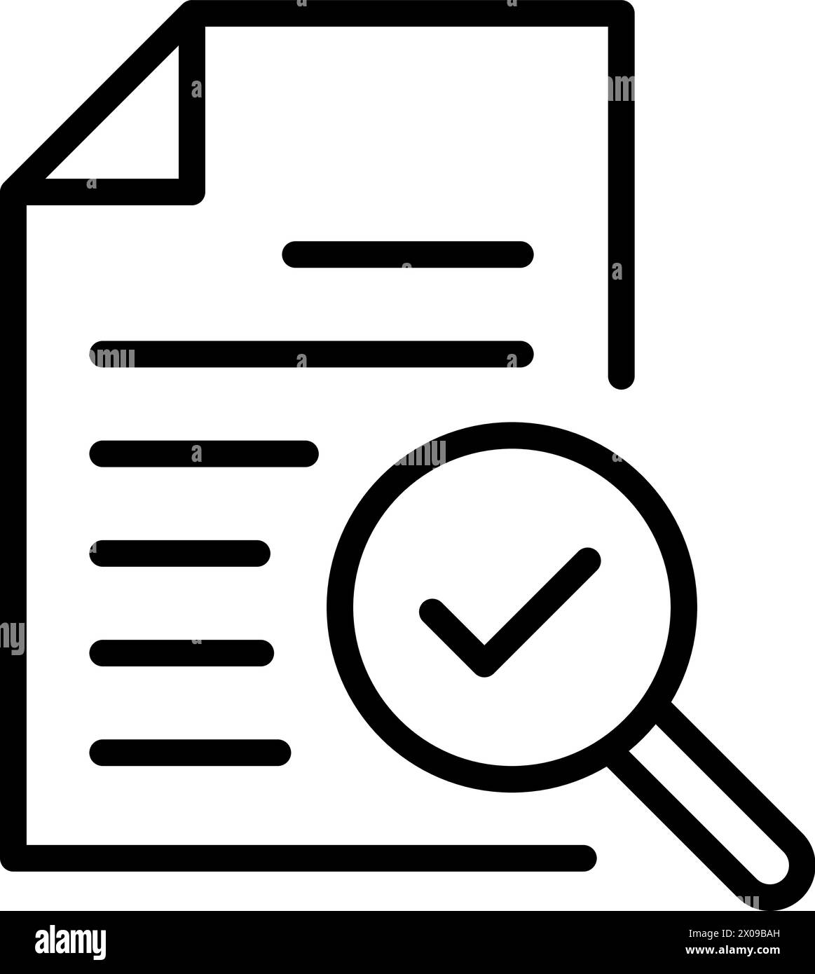 Icône linéaire de la liste de contrôle avec loupe comme symbole de document de service ou de commande Illustration de Vecteur
