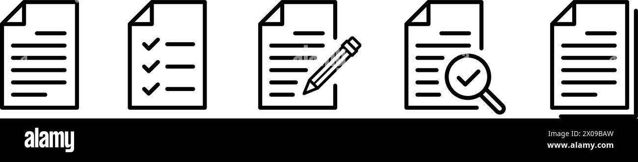 Ensemble d'icônes linéaires de liste de contrôle comme document de service, questionnaire, commande ou symbole de contrat Illustration de Vecteur