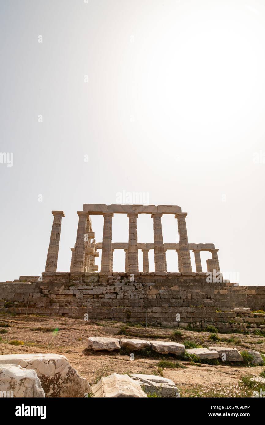Temple de Poséidon au cap Sounion, construit vers 440 av. J.-C. Attique, Grèce. Banque D'Images