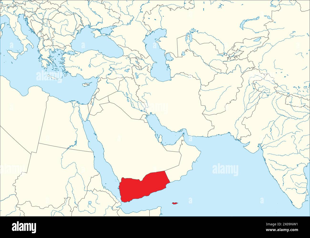 Carte rouge du YÉMEN à l'intérieur de la carte blanche du moyen-Orient Illustration de Vecteur