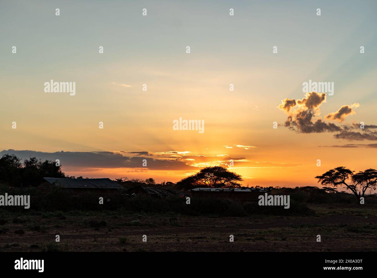 Amboseli kenya au coucher du soleil en plein air Banque D'Images