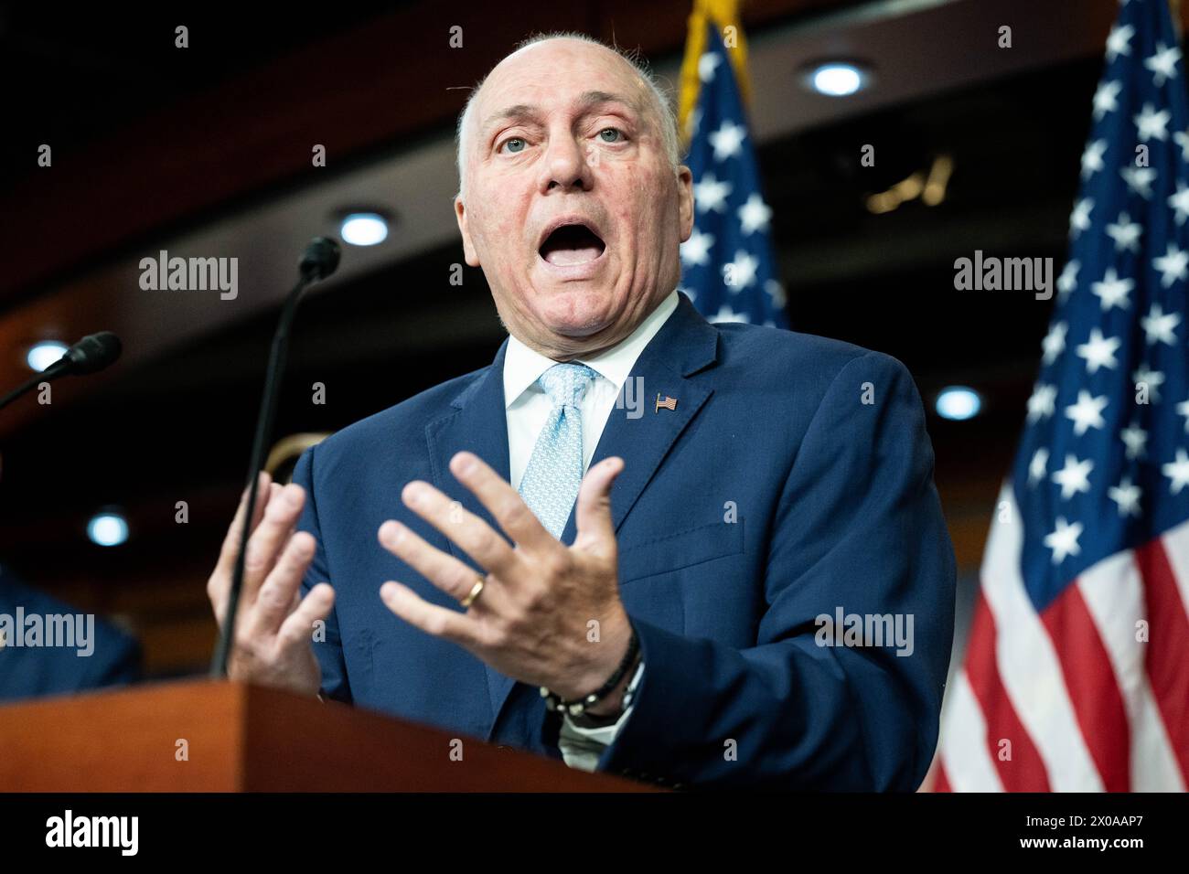 Washington, États-Unis. 10 avril 2024. Le représentant américain Steve Scalise (R-LA) s'exprimant lors d'une conférence de presse au Capitole des États-Unis. Crédit : SOPA images Limited/Alamy Live News Banque D'Images
