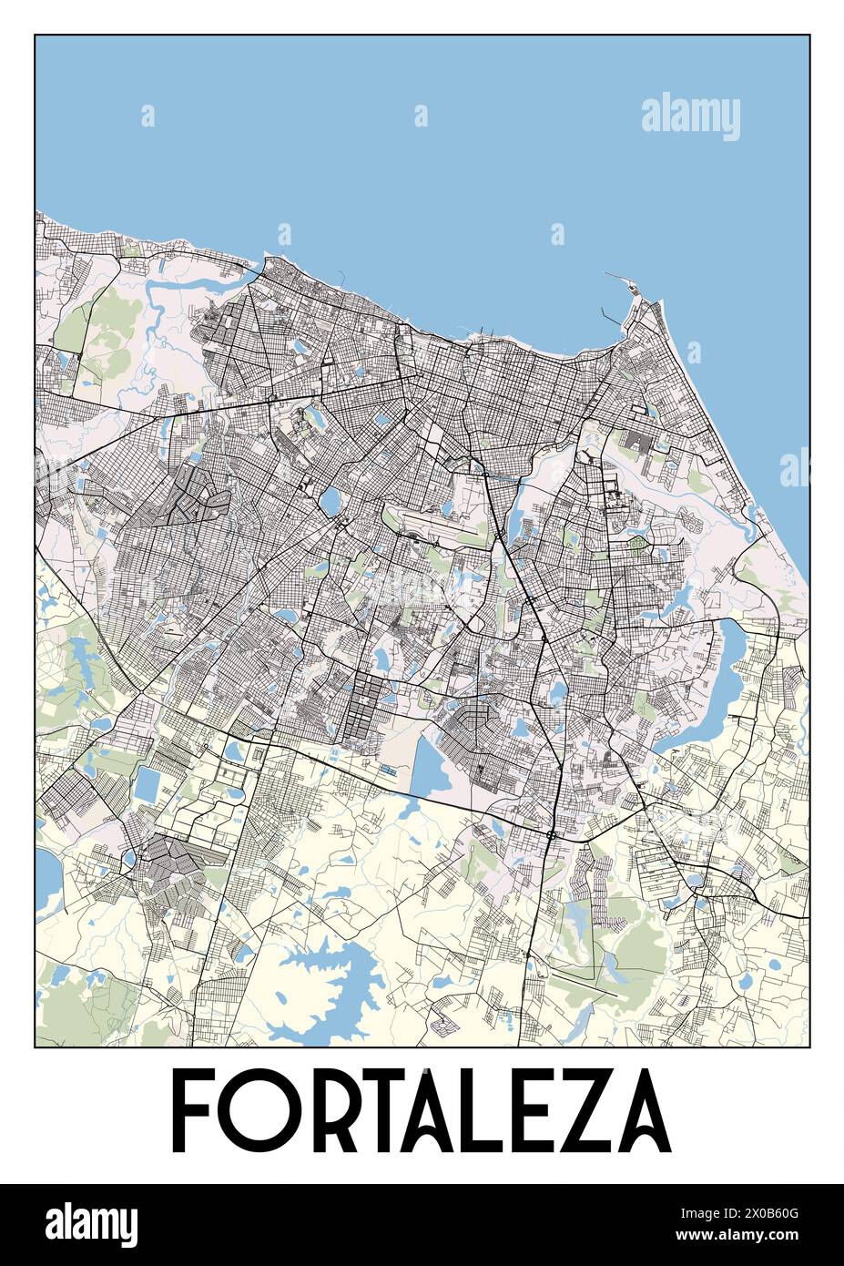 Affiche map art de Fortaleza, État de Ceara, Brésil Illustration de Vecteur