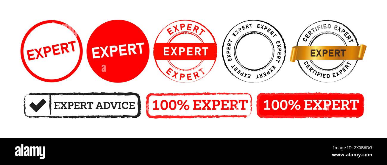 expert rectangle et cercle timbre badge label signe autocollant pour les entreprises certifiées Illustration de Vecteur