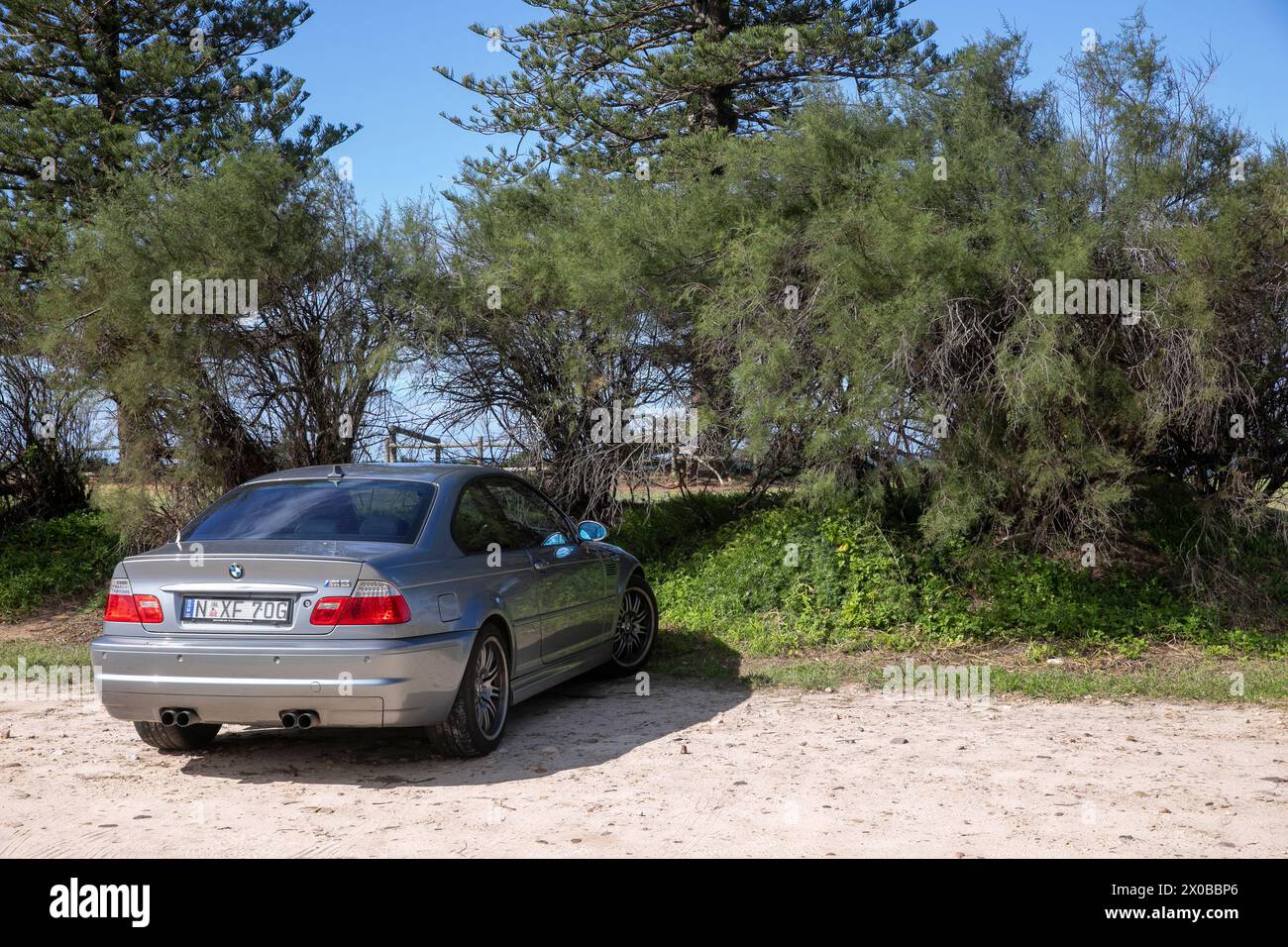Modèle 2006 BMW E46 M3 berline de voiture de sport garé à Palm Beach à Sydney, NSW, Australie Banque D'Images