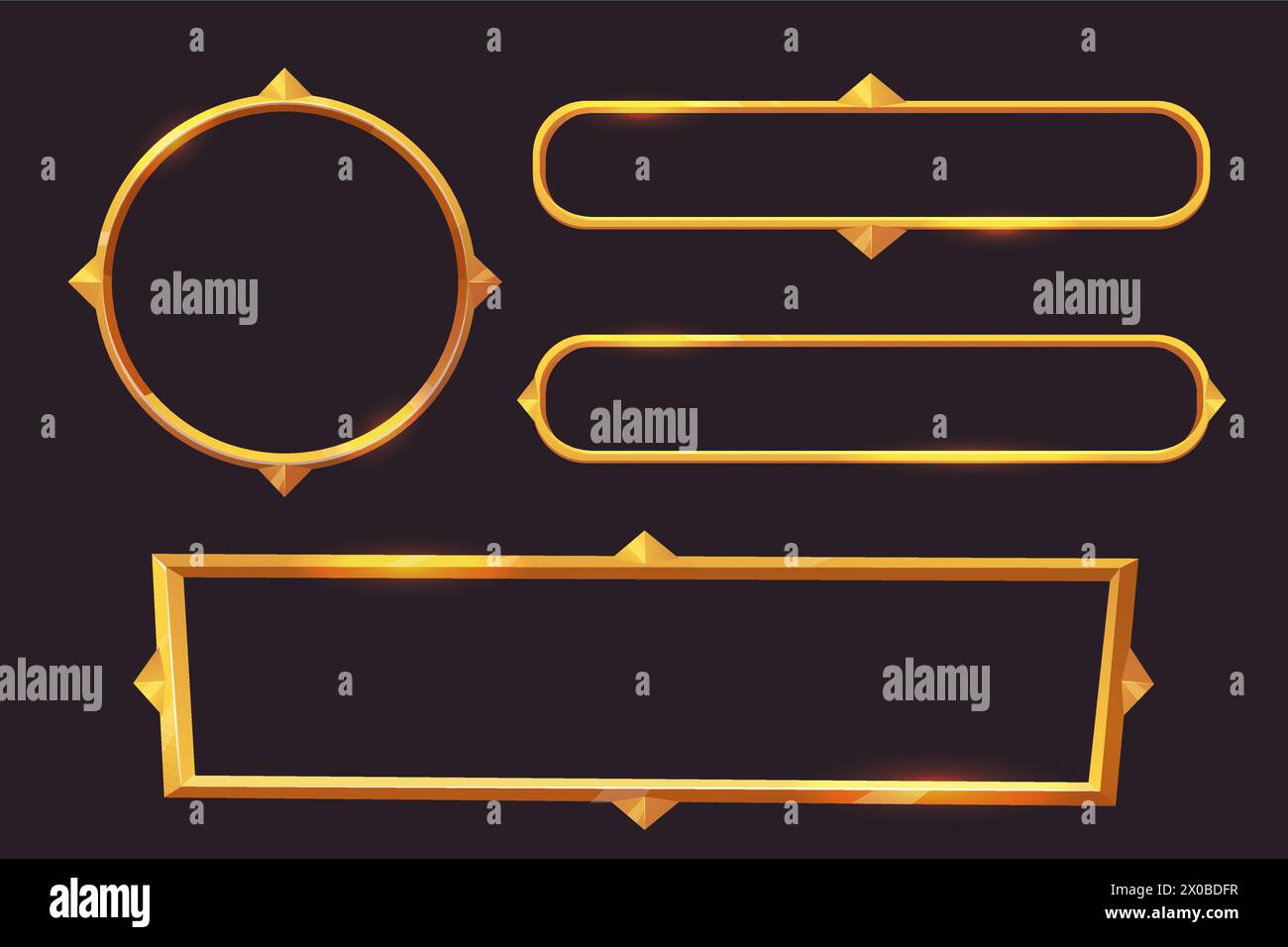 Définir le menu de cadre Golden Fantasy, panneau inrerface de jeu isolé sur fond sombre. Bordure médiévale décoration dorée brillante. Illustration vectorielle Illustration de Vecteur