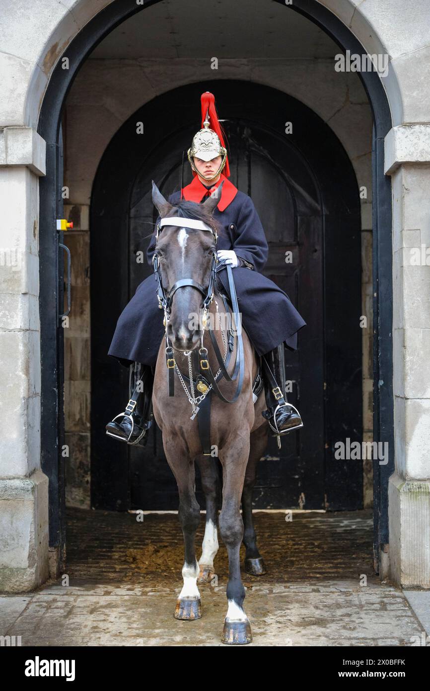 Gardes montés du King's Life Guard on Horse, Horse Guards Parade, Whitehall, Westminster, Londres, Angleterre Banque D'Images