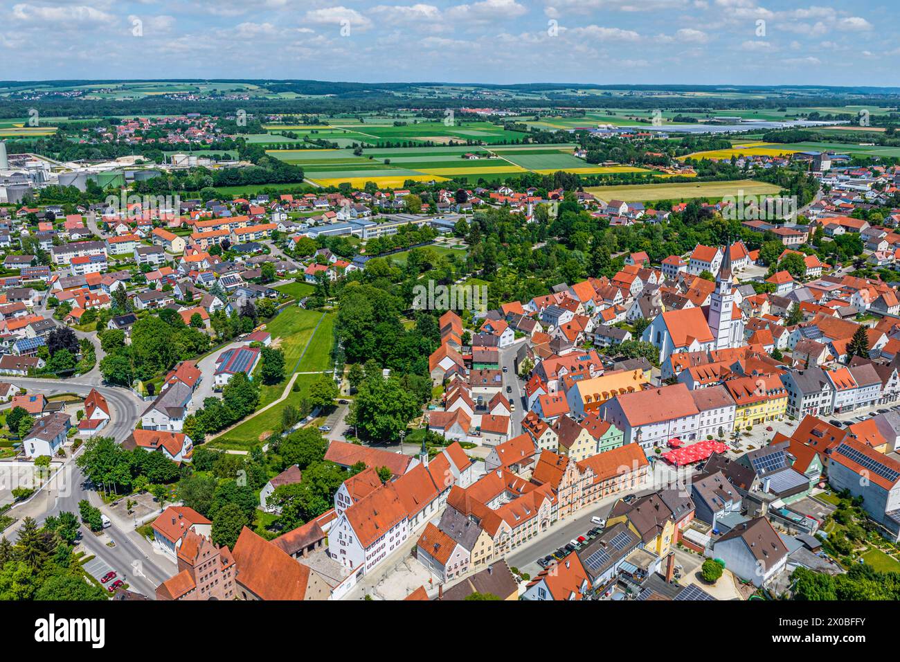 Vue aérienne de la ville de Rain am Lech dans le district souabe nord de Donau-Ries Banque D'Images