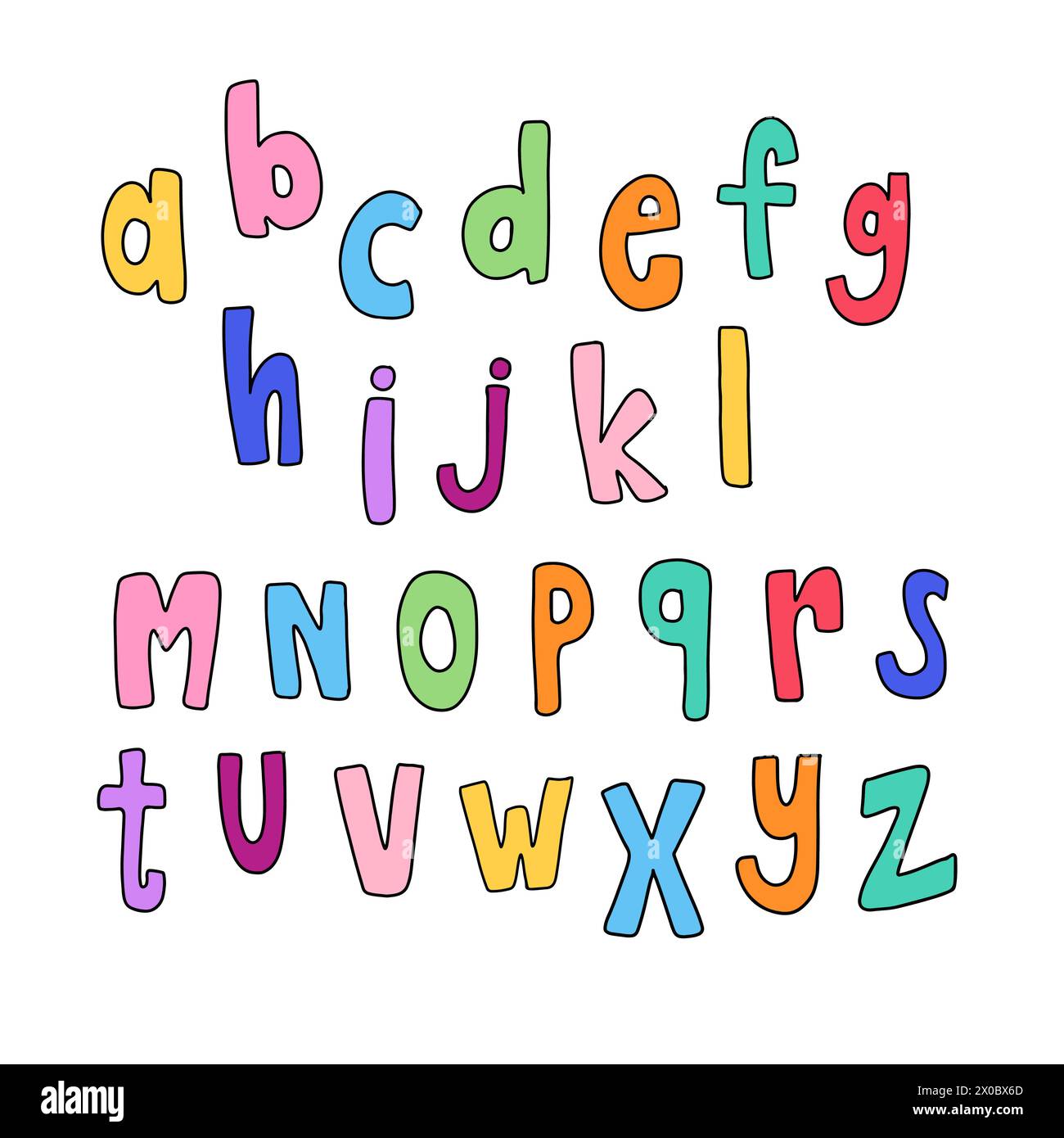 Dessin à la main de lettres de l'alphabet A à Z pour la police, dessin animé, typographie, initiales, autocollants, logo de campagne, icône, carte, impression, image de marque, mois de la fierté Illustration de Vecteur