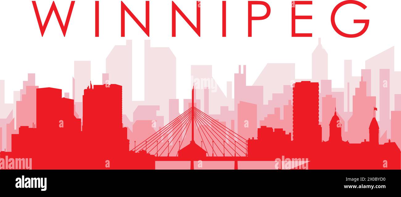 Affiche rouge panoramique de la ville de WINNIPEG, CANADA Illustration de Vecteur