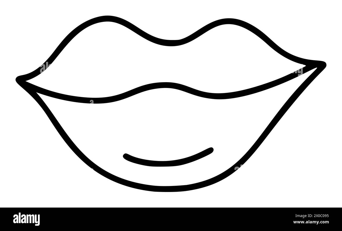 Icône de lèvres dessinée à la main dans un style griffonnage simple. Bouche de femme avec des lignes. Design monochrome Illustration de Vecteur