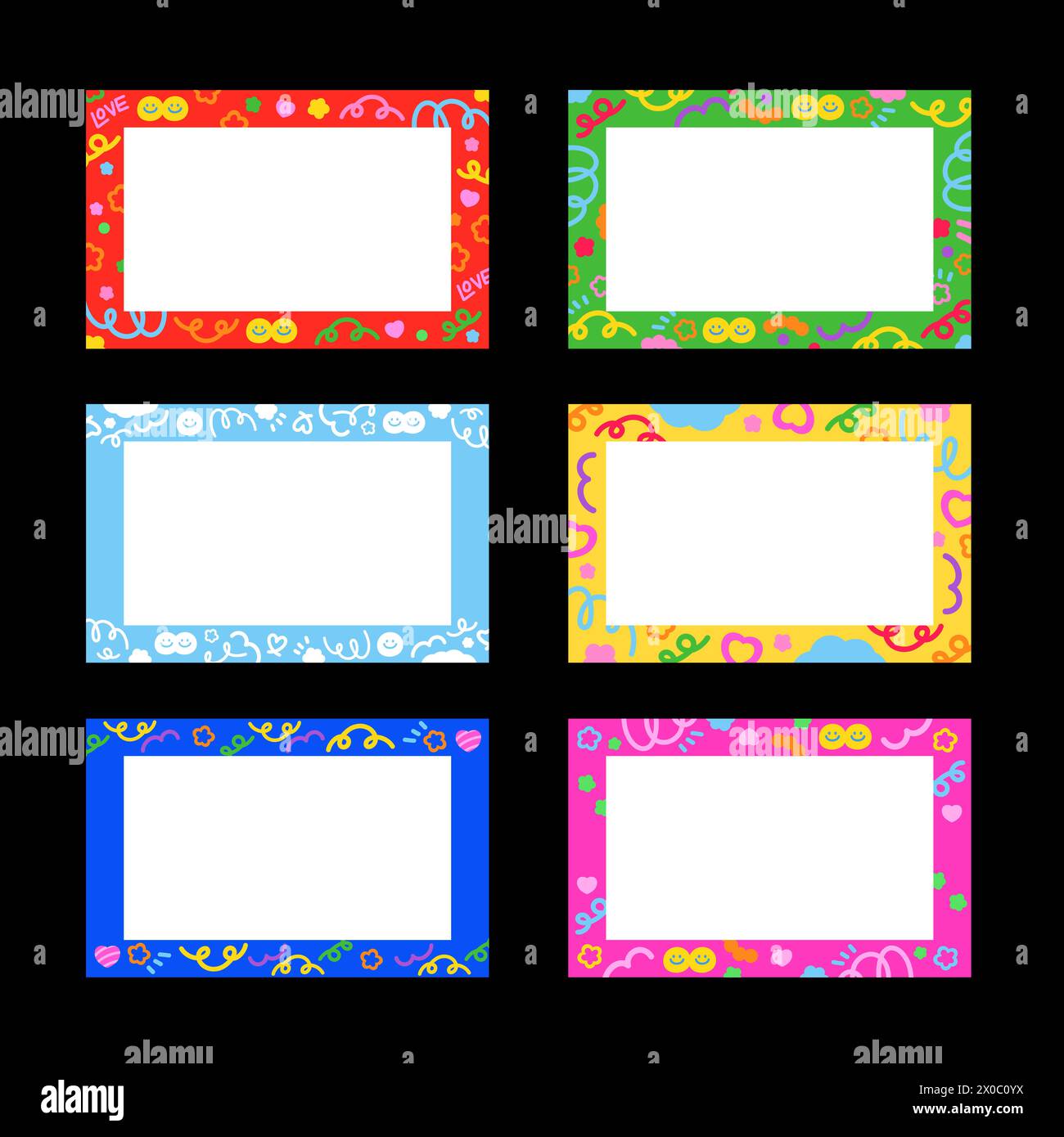 Cadres de doodle colorés pour l'impression, carte, autocollant, bannière, fond, fond d'écran, modèle d'annonce, enfants, bébé, tout-petit, mémo, rentrée scolaire, notes adhésives Illustration de Vecteur