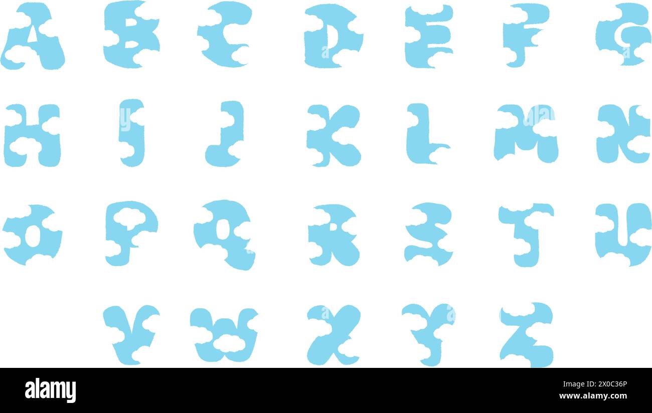 Lettre de l'alphabet a à Z dans le ciel bleu et motif de nuage pour la police, la typographie, les initiales, les noms, la calligraphie, imprimé, carte, autocollants, éducation Illustration de Vecteur