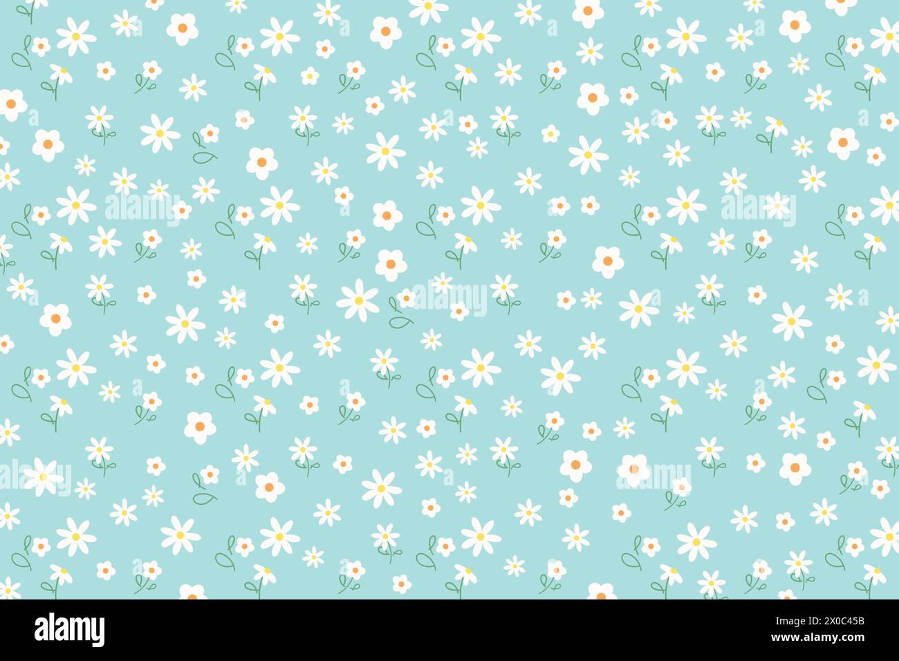 Fleurs blanches Marguerite sur un fond vert menthe pour le printemps, papier peint d'été, impression de tissu, motif floral, vêtements d'enfant, joli textile, nature, jardin Illustration de Vecteur