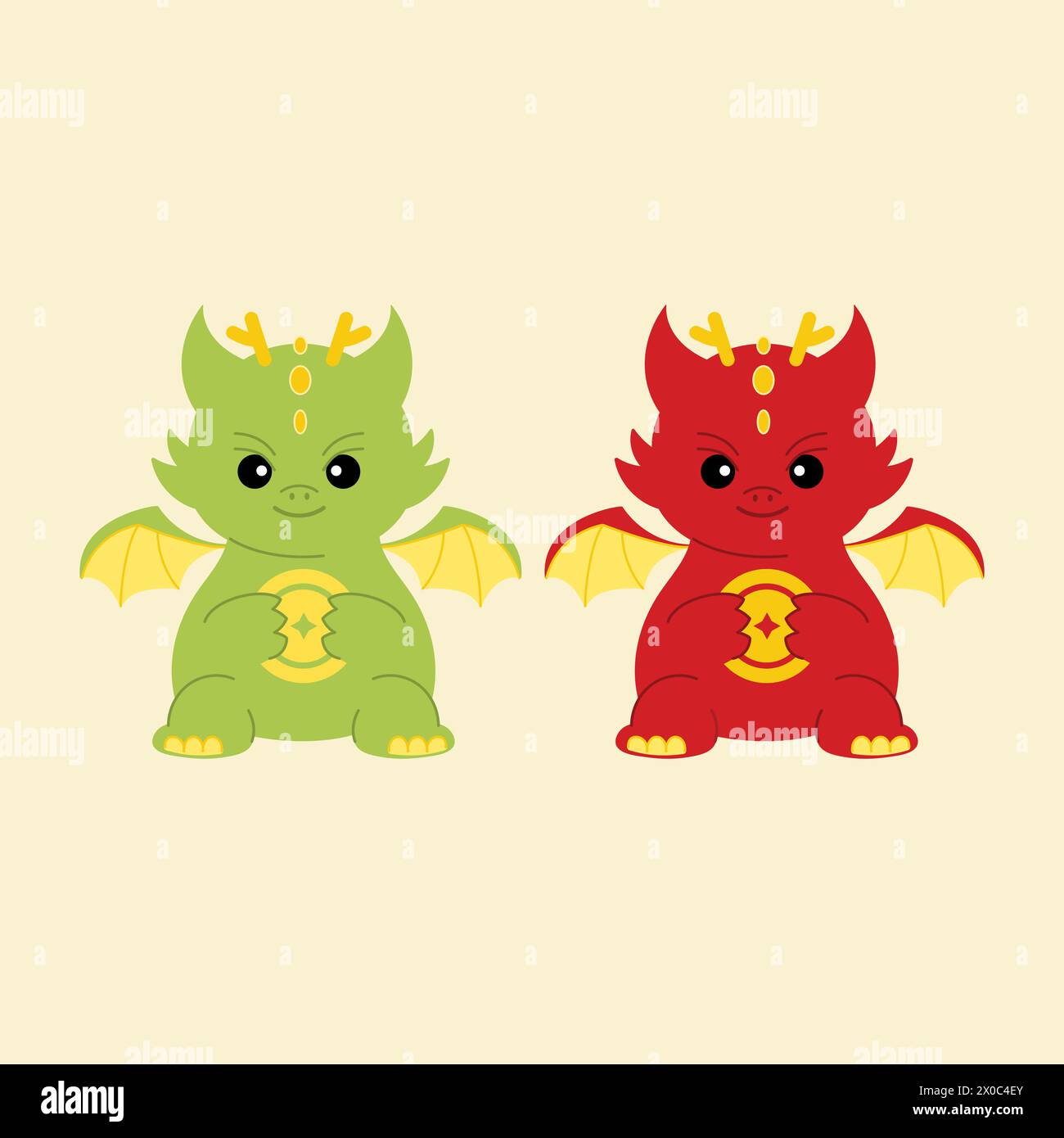 Illustration de deux dragons pour le nouvel an chinois, fond, papier peint, toile de fond, logo, icône, carte, autocollants, dessin animé, personnage, mascotte, décoration Illustration de Vecteur