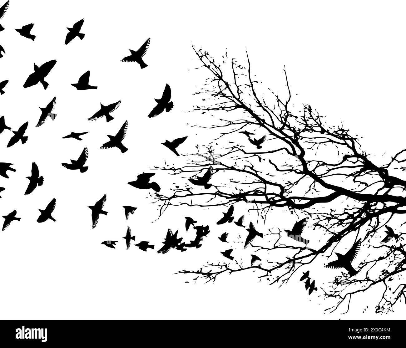 Arbre et oiseaux volants dans le ciel. dessin à la main. Pas ai, illustration vectorielle Illustration de Vecteur Arbre et oiseaux volants dans le ciel. dessin à la main. Pas ai, illustration vectorielle Illustration de Vecteur