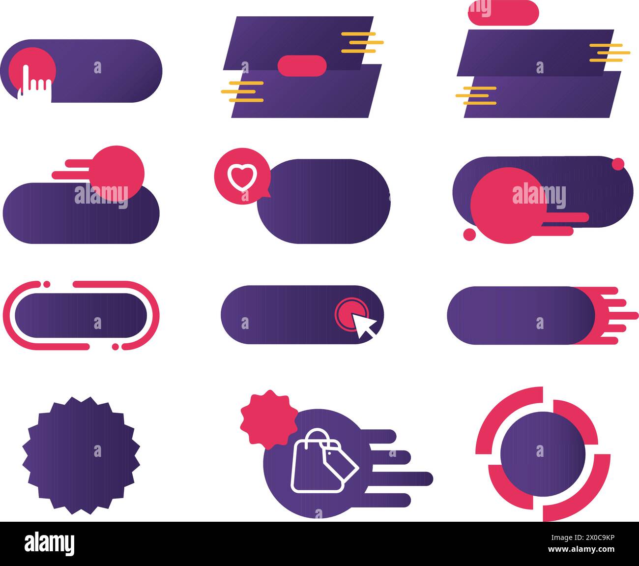 Illustration des icônes de vente pour les achats en ligne, bouton web, badge de campagne, remise, impression, standee, signe de vente, symbole, modèle, médias sociaux, publicités Illustration de Vecteur