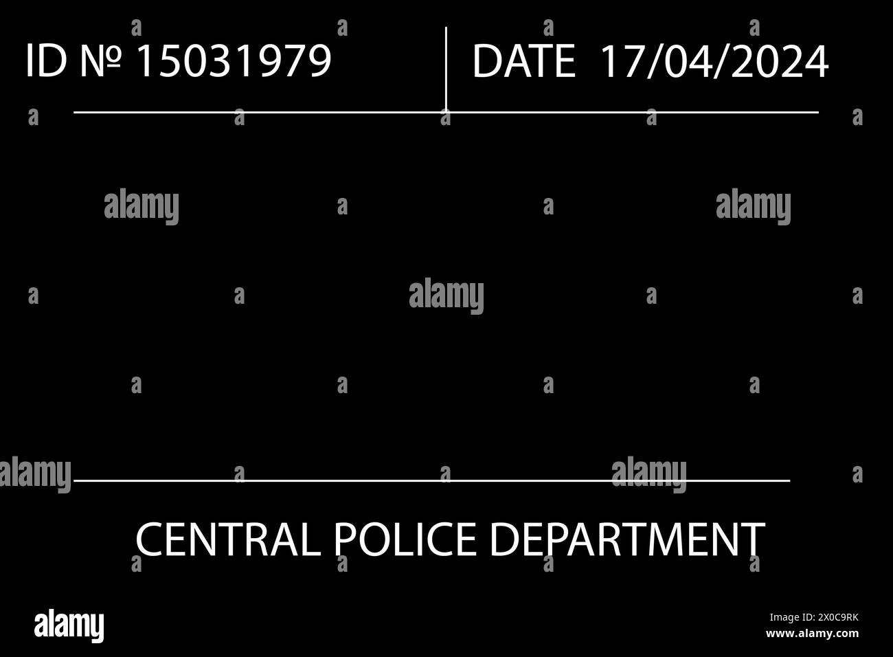 Carte blanche noire du service de police. Département central de la police, date, ID Banque D'Images