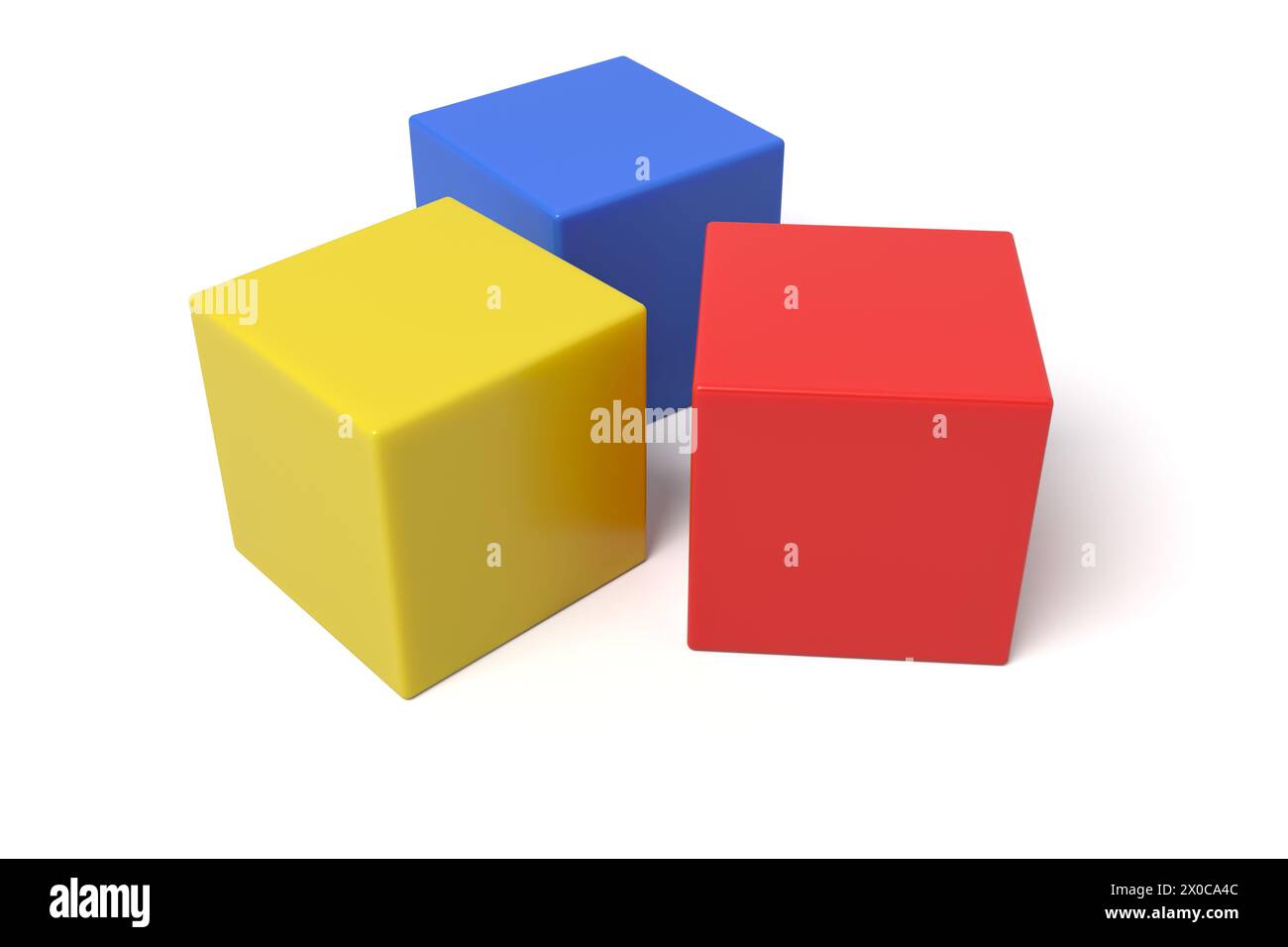 Trois cubes 3D vibrants avec effet d'ombre Banque D'Images
