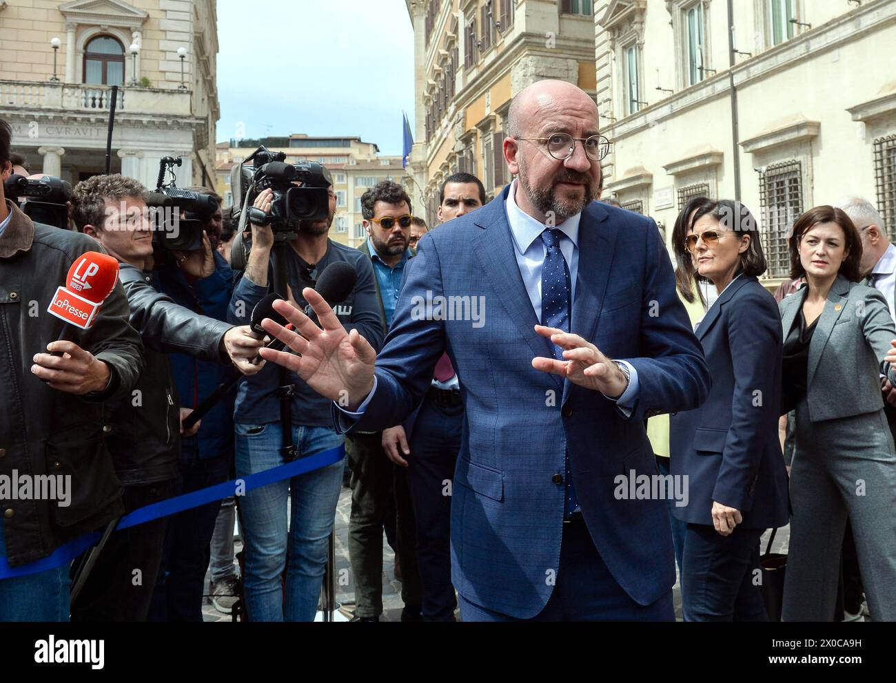 Italie, Rome, 11 avril 2024 : déclarations à la presse du président du Conseil européen Charles Michel après sa rencontre avec le premier ministre Giorgia Meloni photo © Stefano Carofei/Sintesi/Alamy Live News Banque D'Images