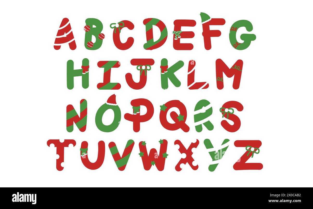 Lettres de l'alphabet a à Z conception dans le thème de Noël pour les décorations, typographie, initiales, autocollants d'hiver, campagne festive, logo, icône, carte, impression Illustration de Vecteur