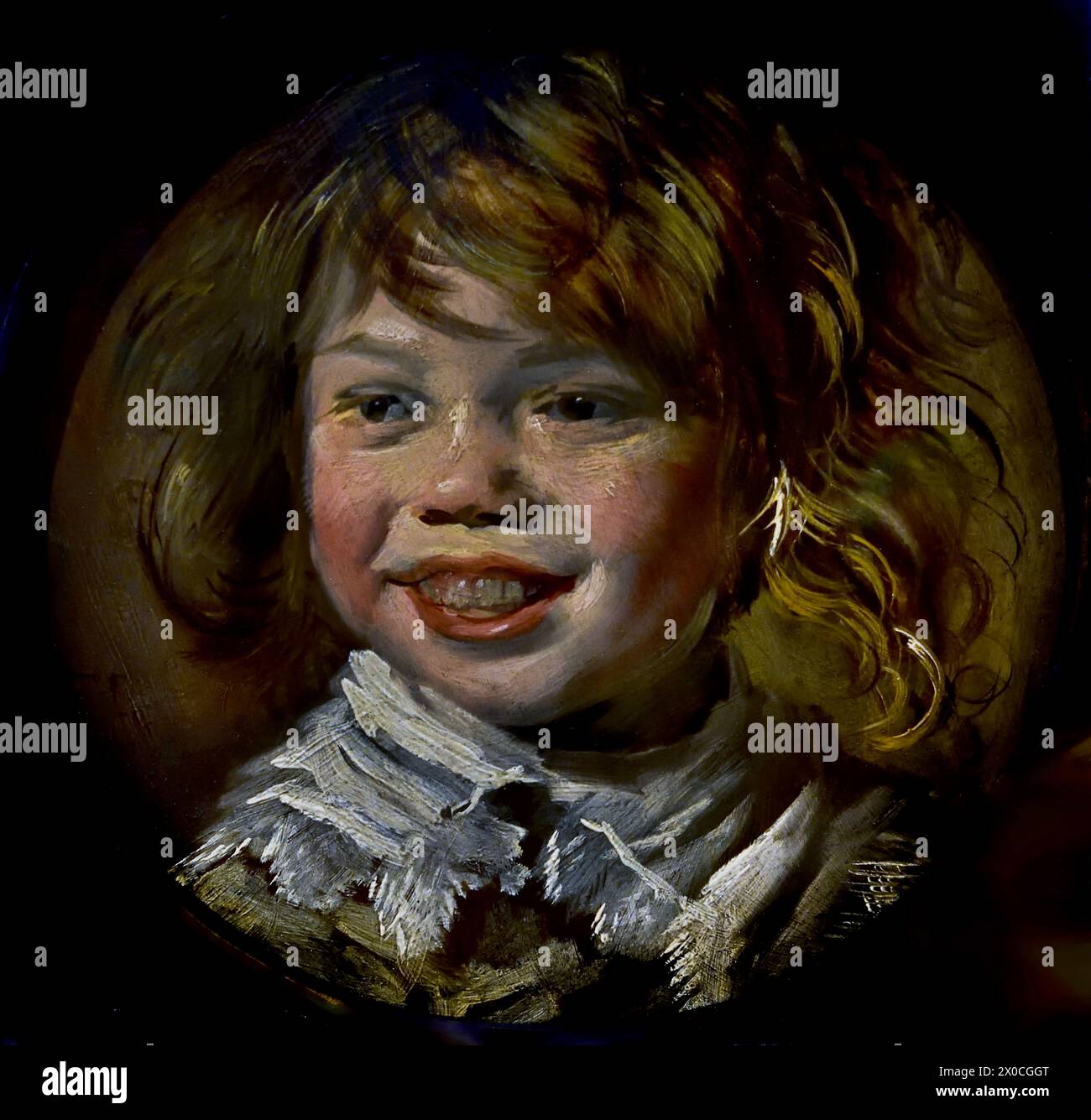 Lachende Jongen - garçon souriant ( ce garçon joyeux rire avec des yeux brillants et des cheveux désespérés n'est pas un portrait, mais une 'tronie' - une étude d'un enfant riant. ) Par Frans Hals, 1582-1666, Anvers- Haarlem, Néerlandais, pays-Bas, XVIIe siècle, âge d'or néerlandais ( il peint des portraits vivants, parfois même joyeux, de personnes de tous les niveaux de la société, de personnes importantes, d'enfants méchants et même d'ivrognes ou de personnes déclarées folles ). Banque D'Images