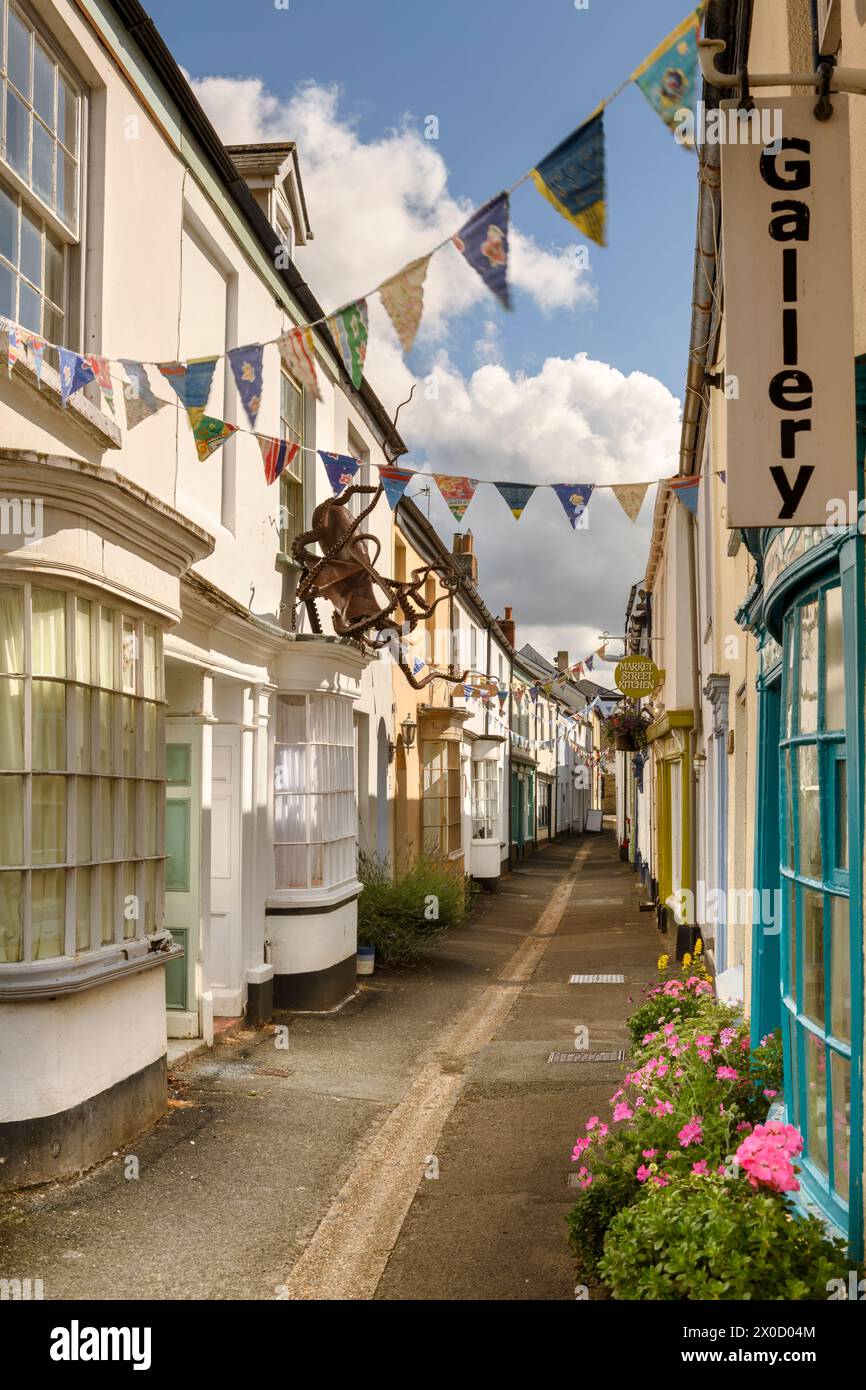 Market Street, l'une des nombreuses rues étroites du pittoresque village côtier d'Appledore, dans le nord du Devon. Banque D'Images