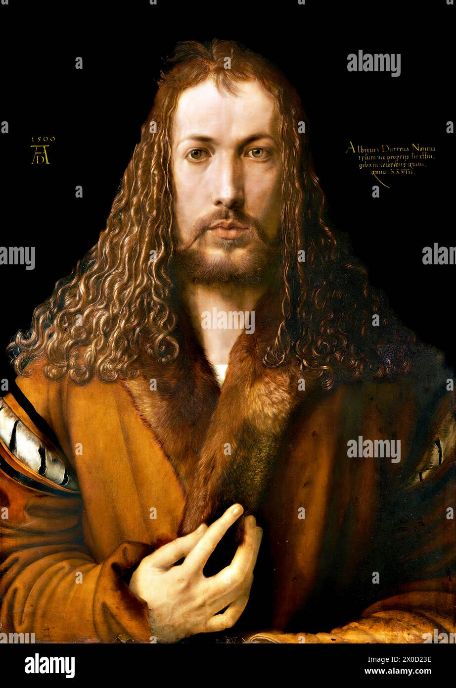 Autoportrait à l'âge de vingt-huit ans, 1500 (peinture) par l'artiste Drer ou Duerer, Albrecht (1471-1528) allemand. Illustration de Vecteur