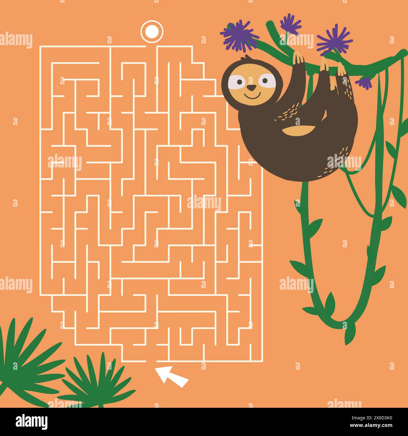 Maze jeu Labyrinth Sloth illustration vectorielle. Puzzle coloré pour les enfants Illustration de Vecteur