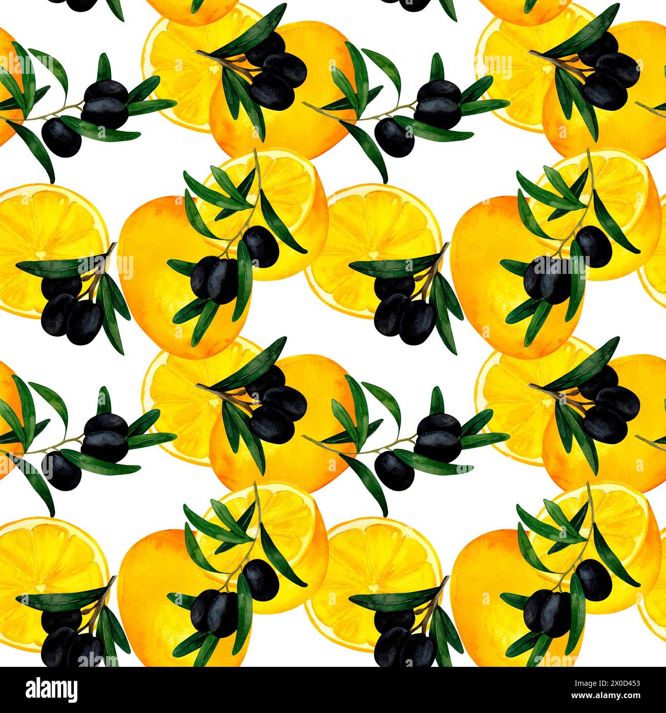 Branche d'olivier et motif sans couture de citron pour les impressions sur papier peint, textiles, bricolage, scrapbooking pour l'emballage. Pour cuisine et restaurant cuisinier et recette Banque D'Images