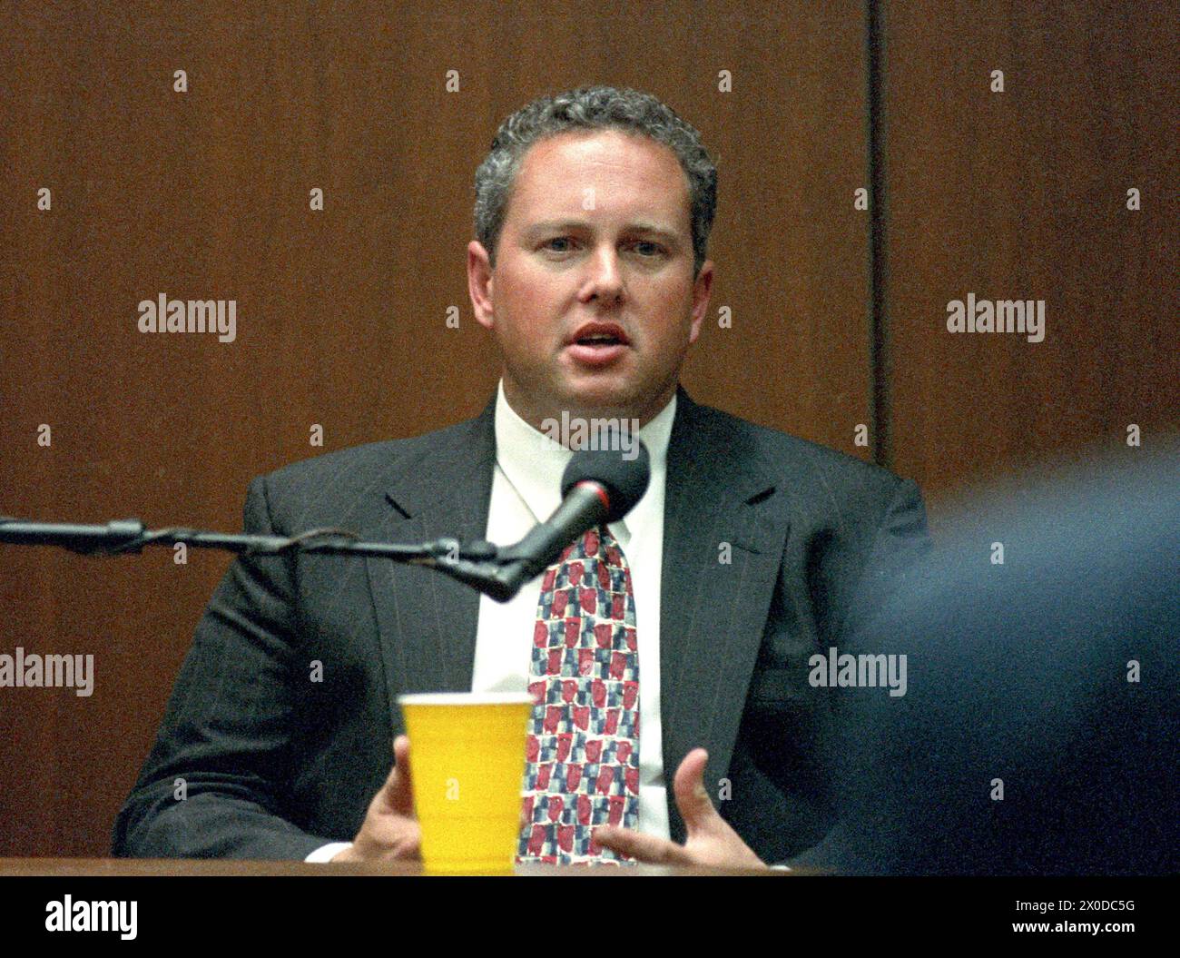 **FICHIER PHOTO** O.J. Simpson est décédé. Raymond Kilduff témoigne lors du procès de l'ancienne star de la NFL Running Back O.J. Simpson pour le meurtre de son ex-épouse, Nicole Brown Simpson et d'un ami à elle, le serveur de restaurant, Ron Goldman, devant la Cour supérieure du comté de Los Angeles à Los Angeles, Californie, le 13 juillet 1995. Crédit : Steve Grayson/Pool via CNP/MediaPunch Banque D'Images