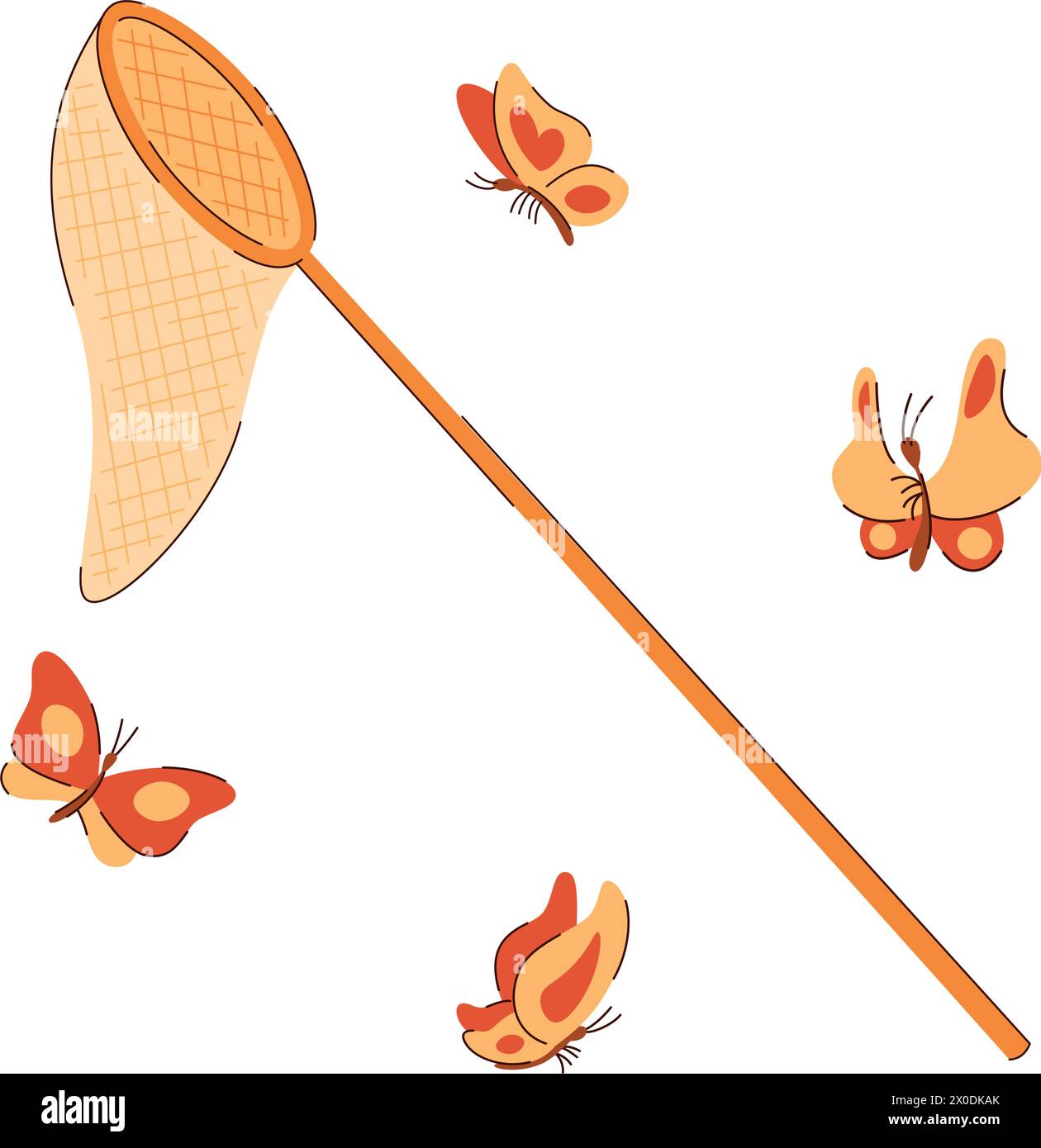 Illustration de bande dessinée d'un piège à filet pour attraper des papillons et plusieurs papillons Illustration de Vecteur