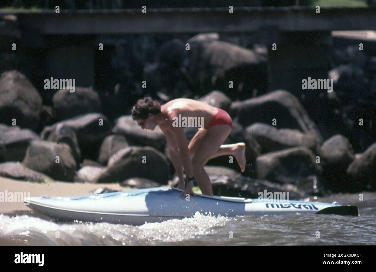 Mangaratiba -Brésil, 10 janvier 1991, Ayrton Senna, pilote de formule 1 (champion du monde) dans ses loisirs avec sa famille sur la plage de la Costa V. Banque D'Images