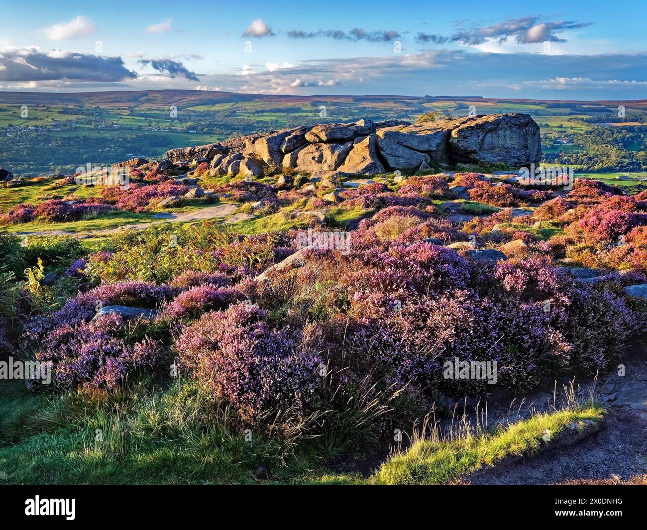 Royaume-Uni, West Yorkshire, Ilkley, Ilkley Moor Cow Rock formation. Banque D'Images