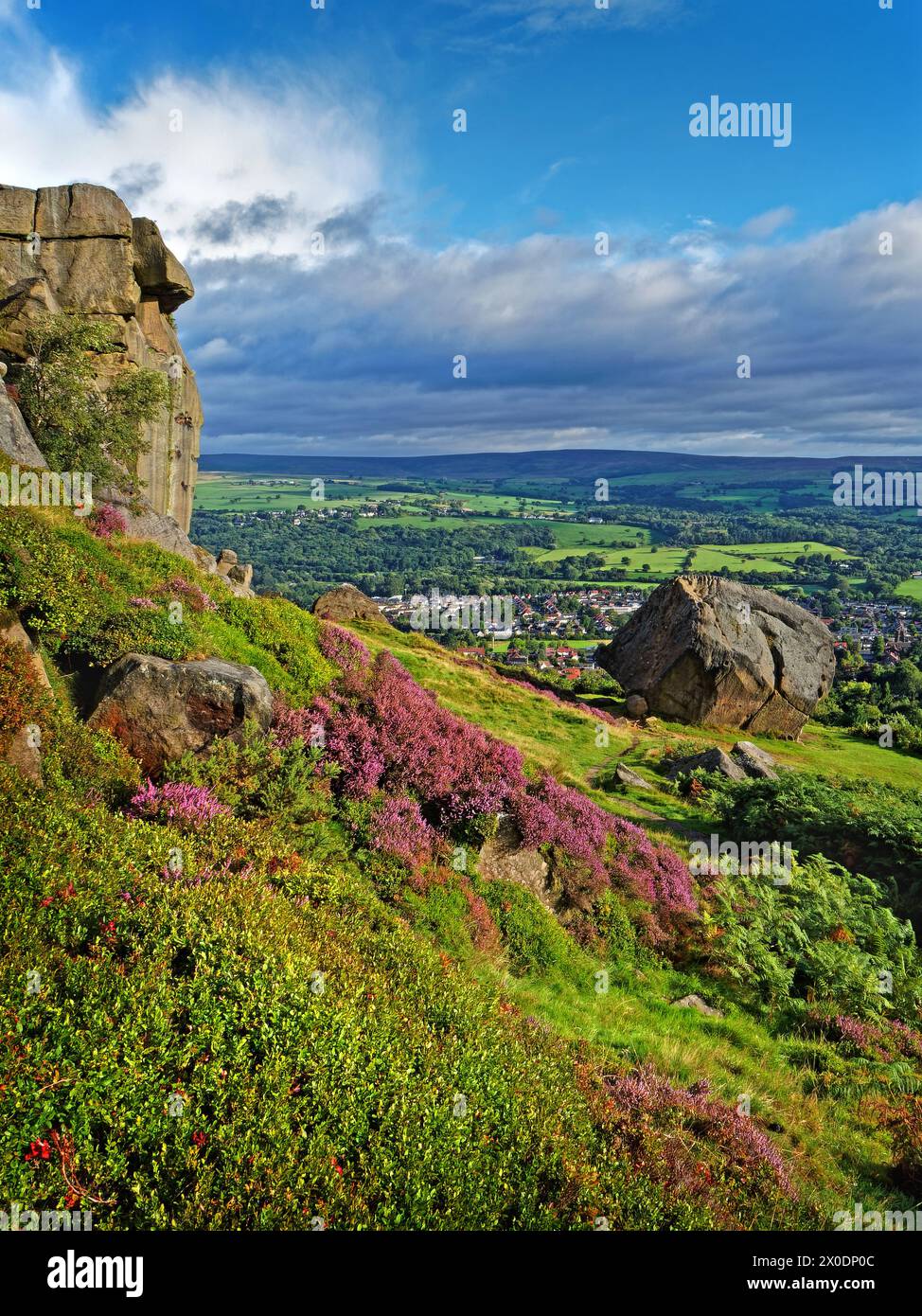 UK, West Yorkshire, Ilkley, Ilkley Moor Cow et Calf Rocks. Banque D'Images