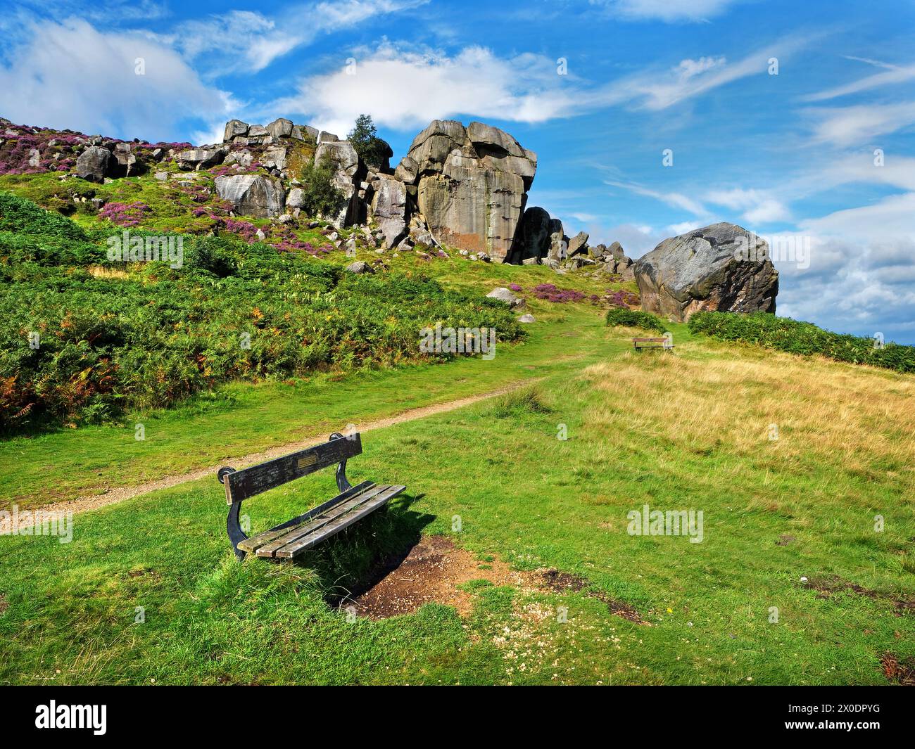 UK, West Yorkshire, Ilkley, Ilkley Moor Cow et Calf Rocks. Banque D'Images