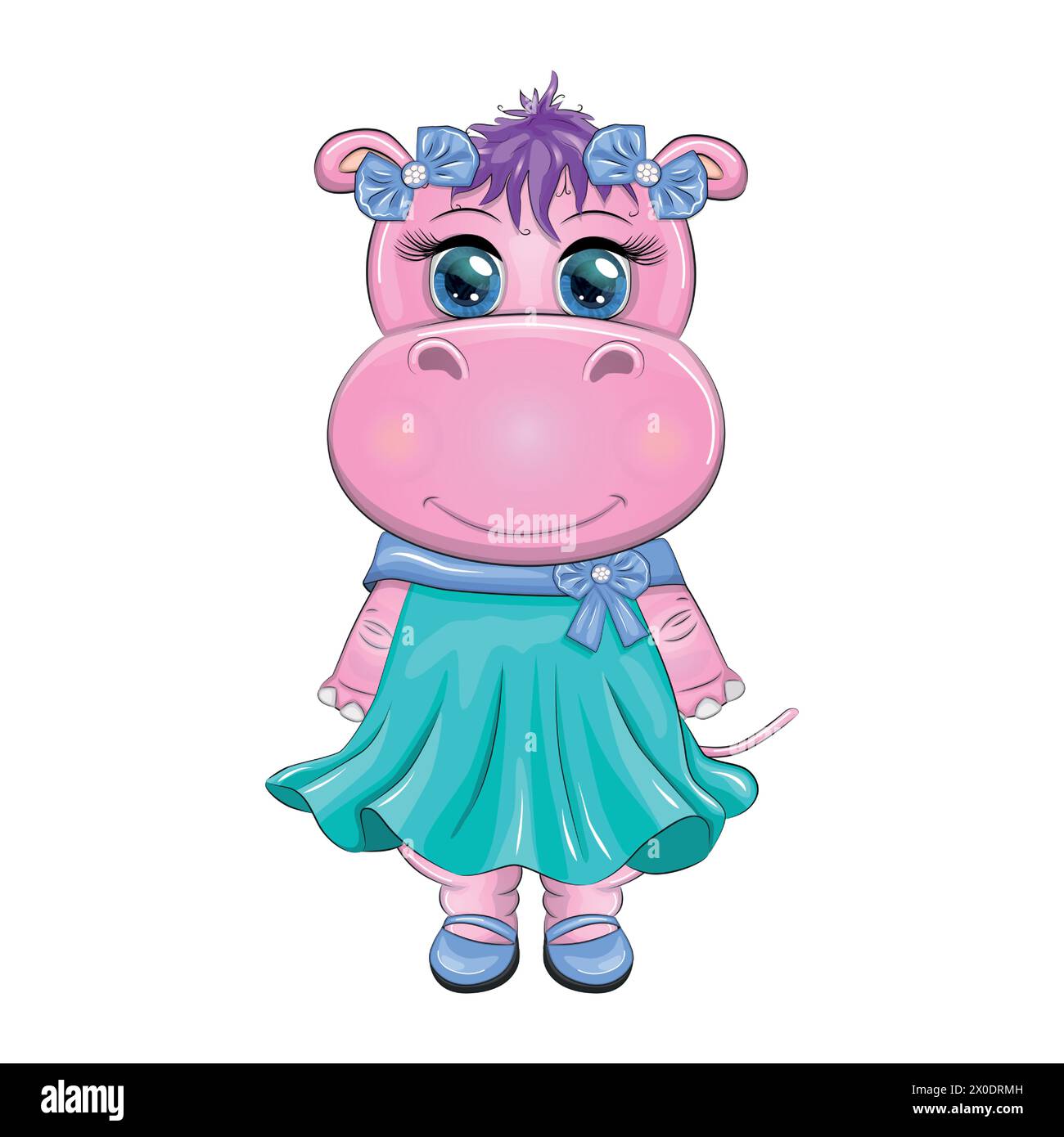Jolie princesse Hippo Cartoon en robe verte Illustration de Vecteur