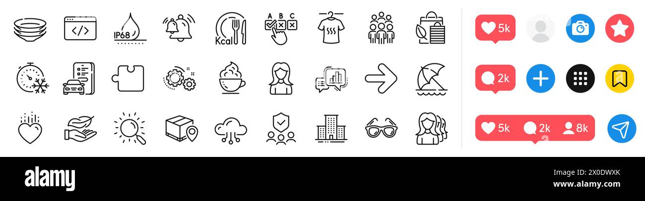 Pack d'icônes de ligne d'agence Group People, Heart and Security. Pour l'application Web. Icônes de médias sociaux. Vecteur Illustration de Vecteur