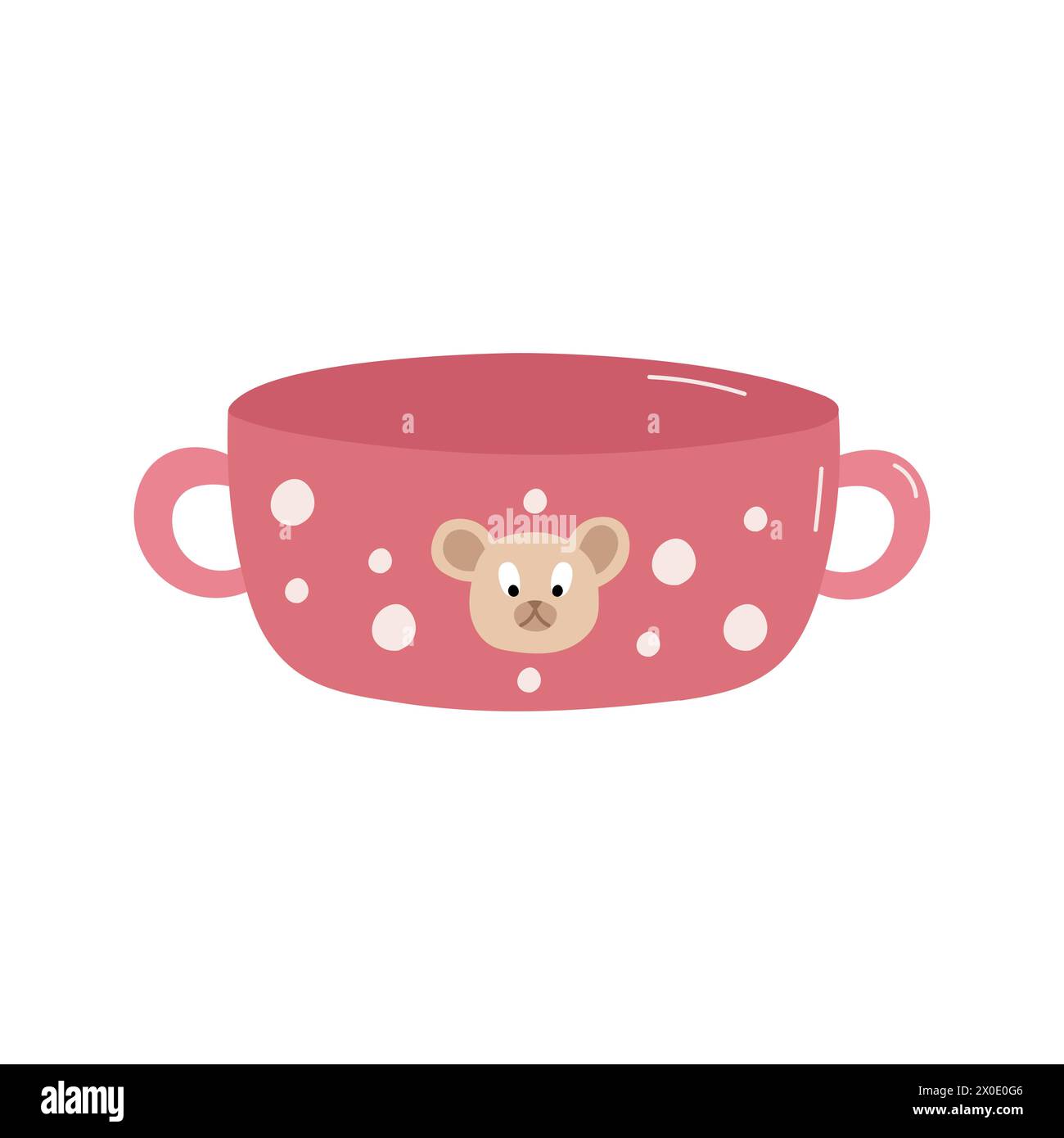 Assiette à pois rose pour enfants avec visage d'ours. Vaisselle pour enfants. Illustration vectorielle. Illustration de Vecteur