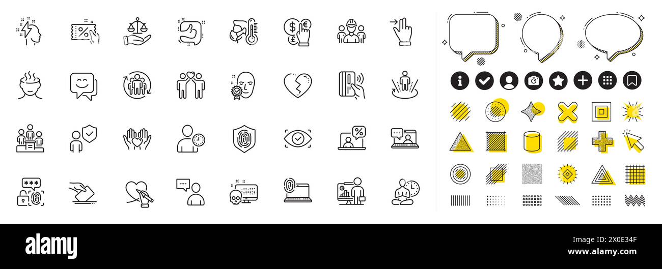 Ensemble d'échelles de justice, travail d'équipe et icônes de ligne de yoga pour l'application Web. Vecteur d'icône de pictogramme Illustration de Vecteur