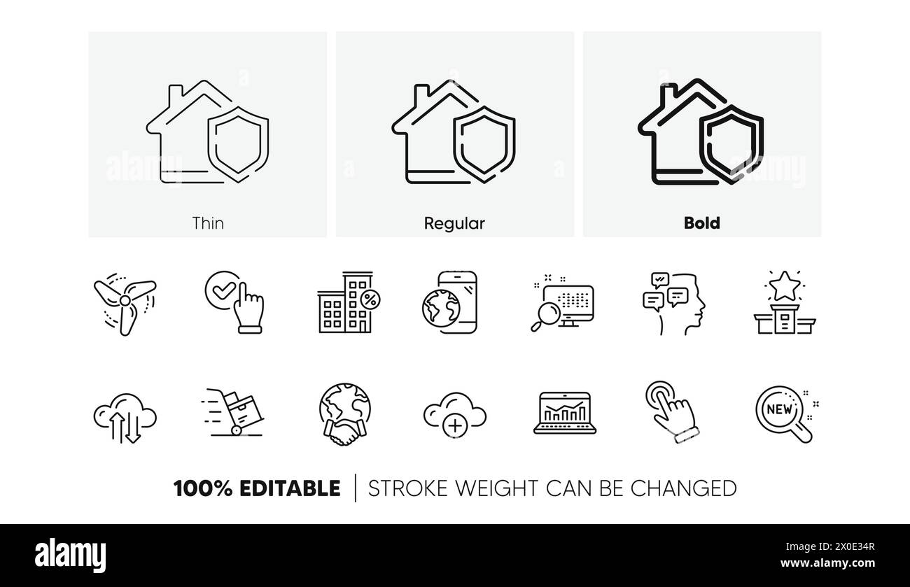 Icônes de case à cocher, de maison de prêt et de ligne de Cloud Computing. Pour l'application Web, impression. Icônes de ligne. Vecteur Illustration de Vecteur