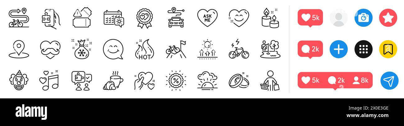 Acheteur, jeu de puzzle et pack d'icônes de ligne E-bike. Pour l'application Web. Icônes de médias sociaux. Vecteur Illustration de Vecteur