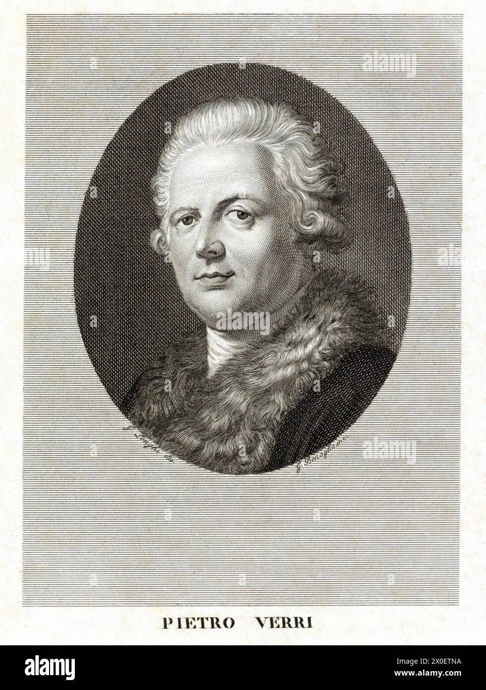 1795 c., Milan , ITALIE : le noble illuministe italien , écrivain , économiste , philosophe et historien PIETRO VERRI ( 1728 - 1797 ) . Portrait gravé par G. Benaglia à partir du dessin original de G. Longhi , imprimé à Milan par N. Bettoni , XIX siècle . - CONTE - ILLUMINISMO - ILLUMINISM - ILLUMINISTA - HISTOIRE - FOTO STORICHE - ITALIA - ECONOMIE - ECONOMISTA - FILOSOFIA - PHILOSOPHIE - FILOSOFO - SCRITTORE - LETTERATURA - STORICO - LITTÉRATURE - LETTERATO - INCISIONE - ILLUSTRAZIONE - GRAVURE ILLUSTRATION - NOBLESSE ITALIENNE - NOBILTÀ ITALIANA - nobile italiano - perruque - parrucca Banque D'Images