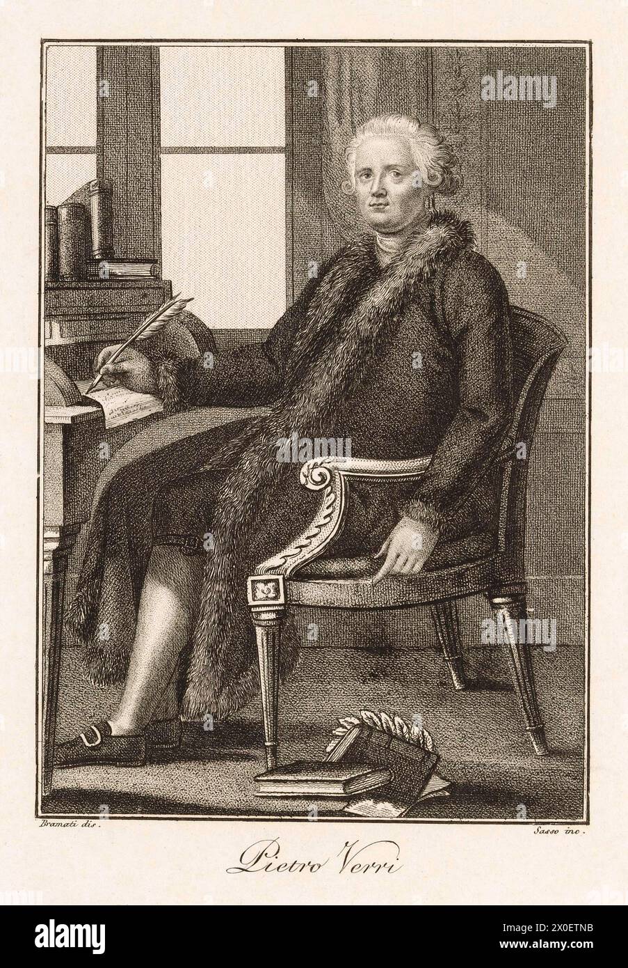 1795 c., Milan , ITALIE : le noble illuministe italien , écrivain , économiste , philosophe et historien PIETRO VERRI ( 1728 - 1797 ) . Portrait gravé par Sasso à partir du dessin original de Bramati, imprimé à Milan par N. Bettoni , XIX siècle . - CONTE - ILLUMINISMO - ILLUMINISM - ILLUMINISTA - HISTOIRE - FOTO STORICHE - ITALIA - ECONOMIE - ECONOMISTA - FILOSOFIA - PHILOSOPHIE - FILOSOFO - SCRITTORE - LETTERATURA - STORICO - LITTÉRATURE - LETTERATO - INCISIONE - ILLUSTRAZIONE - GRAVURE ILLUSTRATION - NOBLESSE ITALIENNE - NOBILTÀ ITALIANA - nobile italiano - perruque - parrucca - fourrure co Banque D'Images