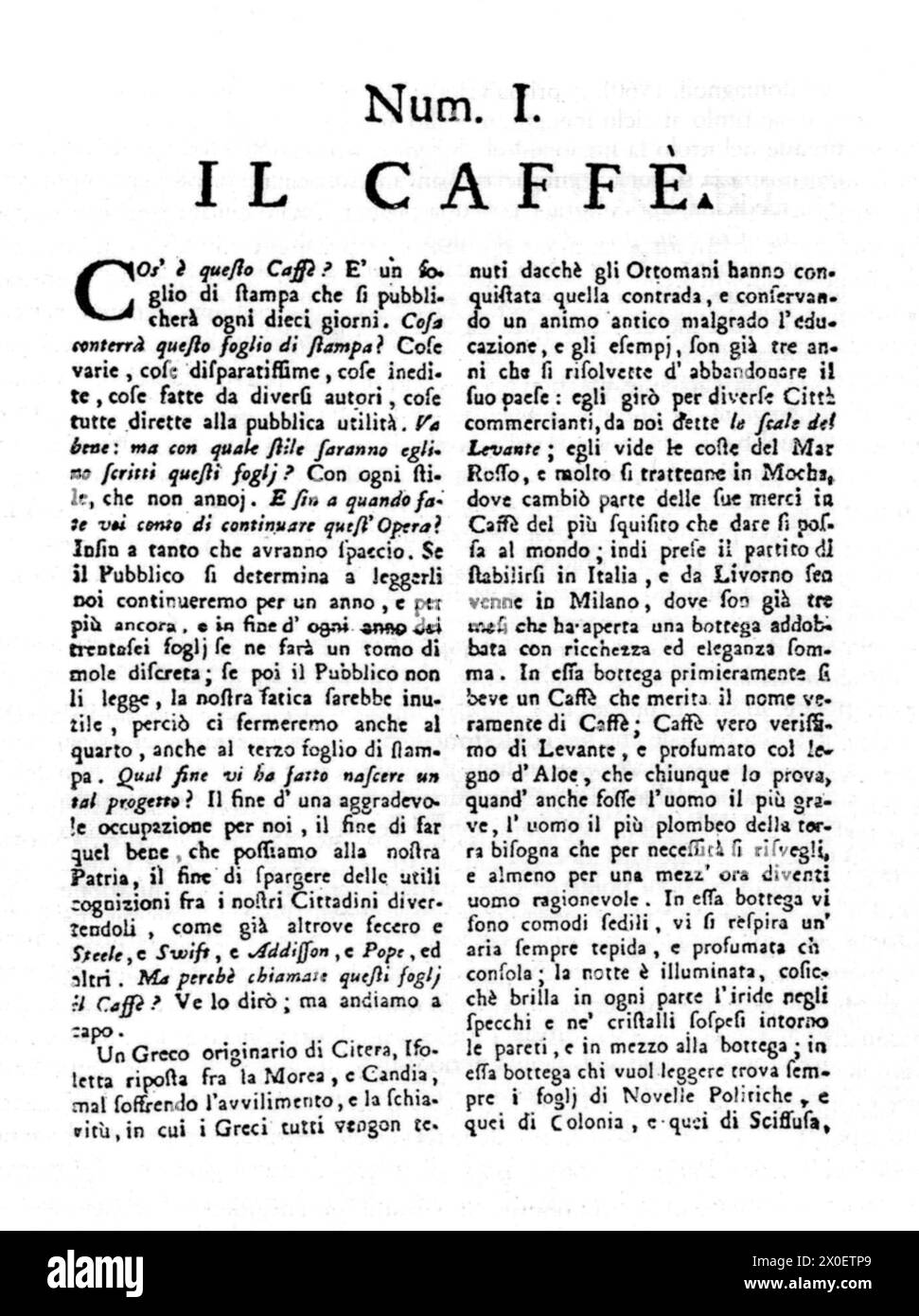 1764, Milan , ITALIE : le noble illuministe italien , écrivain , économiste , philosophe et historien PIETRO VERRI ( 1728 - 1797 ), pubblisher de la revue lettrée ' il Caffè ' , premier numéro , 1764 . - CONTE - ILLUMINISMO - ILLUMINISM - ILLUMINISTA - HISTOIRE - FOTO STORICHE - ITALIA - ECONOMIE - ECONOMISTA - FILOSOFIA - PHILOSOPHIE - FILOSOFO - SCRITTORE - LETTERATURA - STORICO - LITTÉRATURE - LETTERATO - frontespizio - noblesse italienne - nobiltà italiana - nobile Italiano - libro - frontespizio - rivista letteraria - INTELLETTUALE --- Archivio GBB Banque D'Images