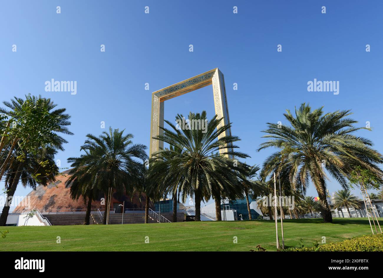 L'emblématique bâtiment Dubai Frame à Dubaï, Émirats arabes Unis. Banque D'Images